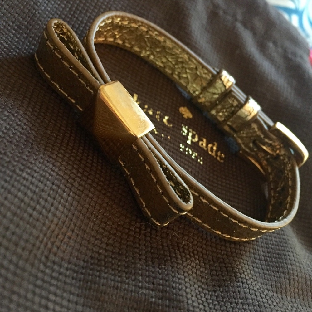 Kate Spade Adjustable Leather Bow Bracelet in Gold